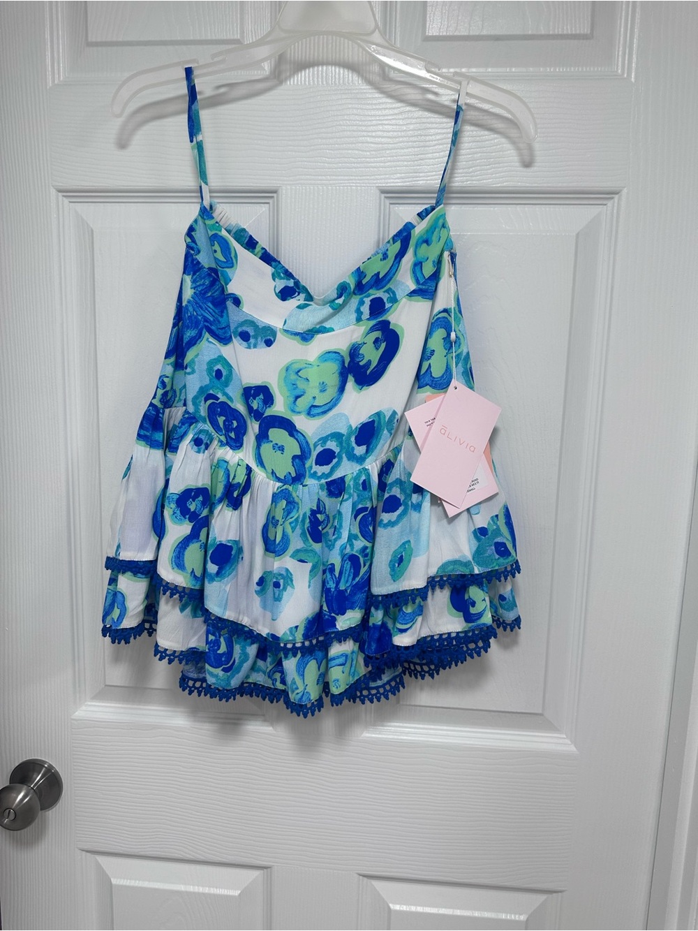 Olivia Blue Floral Tiered Mini Skirt